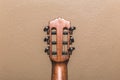 Under a nylon string guitar's headstock