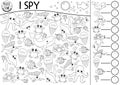 Under the sea black and white I spy game for kids. Searching and counting line activity with fish, whale, octopus, crab, turtle, Royalty Free Stock Photo