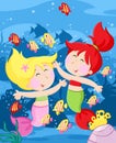 Under the sea - Cute little mermaids and lovely fish