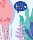 Under the sea, jellyfish algae nature wide marine life landscape cartoon