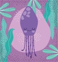 Under the sea, jellyfish seaweed wide marine life landscape cartoon