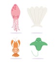 Under the sea, lobster stingray jellyfish wide marine life landscape cartoon