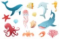 under the sea set. Ocean collection with whale, shark, crab, octopus, fish