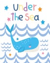 Under the sea, whale water wide marine life landscape cartoon