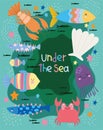 Under the sea, world with different inhabitants wide marine life landscape cartoon