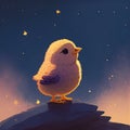 Little chick on a rock in the moonlight