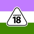 18 under sign warning symbol on the genderqueer pride flags background, LGBTQ pride flags of lesbian, gay, bisexual