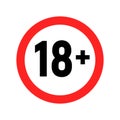 Under 18 sign warning symbol. Over 18 only censored. Eighteen age older forbidden adult content Royalty Free Stock Photo