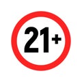 Under 21 sign warning symbol. Over 21 only censored. Eighteen age older forbidden adult content Royalty Free Stock Photo