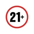 Under 21 sign warning symbol. Over 21 only censored. Eighteen age older forbidden adult content Royalty Free Stock Photo