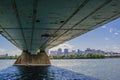 Under steel bridge across river leading to downtown Montreal, Quebec, Canada