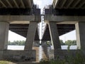 Under view of a highway bridge across Mississippi river