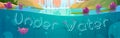 Under water background, cartoon banner with pond