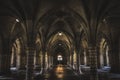 The undercroft at Glasgow University lit up