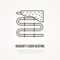 Underfloor heating flat line icon. Outline sign of radiant floor hot pipes. Vector illustration for plumbing service