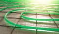 Underfloor heating green pipe installation