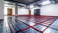 Underfloor heating system installation in a modern building, construction, technology concept Royalty Free Stock Photo
