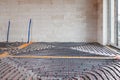 Underfloor heating system installation in new house Royalty Free Stock Photo
