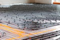 Underfloor heating system installation in new house Royalty Free Stock Photo