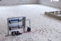 Underfloor heating system - water pipes with collector on the new building floor Royalty Free Stock Photo