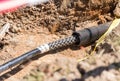 Underground cable is laid - power grid Royalty Free Stock Photo