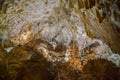 Underground cave, amazing scene , view of stalactites and stalagmite underground Royalty Free Stock Photo