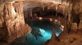 Underground Cave with Blue Lake and Dramatic Rock Formations Royalty Free Stock Photo