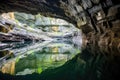 underground cave with a reflective subterranean lake Royalty Free Stock Photo