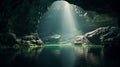 Serene Cave Lake With God Rays - 8k Resolution