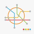 Underground Circle Metro Map or Subway Transportation Scheme. Vector Royalty Free Stock Photo