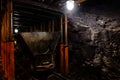 Underground coal mine passage with rails and light Royalty Free Stock Photo
