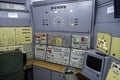 Underground command center of former Soviet intercontinental ballistic missile base, featuring original control panels Royalty Free Stock Photo