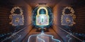 Underground cyber security hologram with digital padlock 3D rend Royalty Free Stock Photo