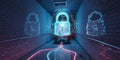 Underground cyber security hologram with digital padlock 3D rend Royalty Free Stock Photo