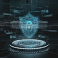Underground cyber security hologram with digital shield 3D rendering Royalty Free Stock Photo