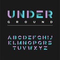 Underground decorative bold typeface. Vector alphabet, letters,