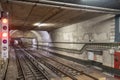 Underground galleries, empty tunnel without a train and metro carriage, Lisbon. Royalty Free Stock Photo