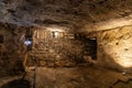 Underground Greek Orthodox Partorium Church, Prison of Christ at Via Dolorosa street in Jerusalem Old City in Israel