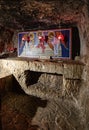 Underground Greek Orthodox Partorium Church, Prison of Christ at Via Dolorosa street in Jerusalem Old City in Israel