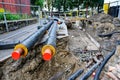 Underground heating system pipes replacement on the city street