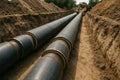 Underground insulated pipelines in construction site for infrastructure development. concept of engineering innovation, energy Royalty Free Stock Photo