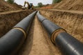 Underground insulated pipelines in construction site showing durable infrastructure for efficient resource distribution and Royalty Free Stock Photo