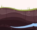 Underground layers of earth, groundwater, layers of grass. Subterranean landscape. Vector flat style cartoon illustration Royalty Free Stock Photo
