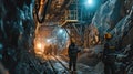 Underground Mining Mine with Miners Royalty Free Stock Photo
