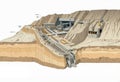 Underground Mining Operation Cross-Section Illustration - Tunnels, Conveyor Belts, and Processing Facilities Diagram Royalty Free Stock Photo