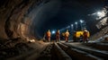 Underground mining scene with workers, tunnels, and drilling machines Royalty Free Stock Photo