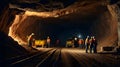 Underground mining scene with workers, tunnels, and drilling machines Royalty Free Stock Photo