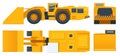 Underground Mining Trucks. Underground loader, excavator. Equipment for high-mining industry. Mining quarry, mine. View