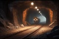Underground mining tunnel with rails-topaz Royalty Free Stock Photo