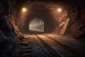 Underground mining tunnel with rails-topaz Royalty Free Stock Photo